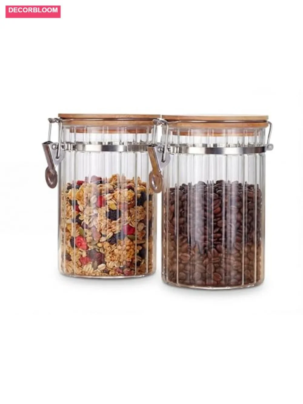 Set of 2 Airtight Borosilicate Glass Storage Jars with Bamboo Lids 34oz